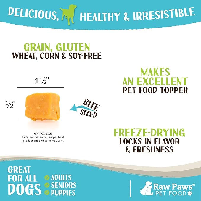 Raw Paws Freeze Dried Cheddar Cheese Treats for Dogs, 3-oz - Crunchy Dog Puffs Made in USA, Natural Dried Cheese - 100% Real Wisconsin Cheddar Bites for Dogs - Dog Cheese Treats