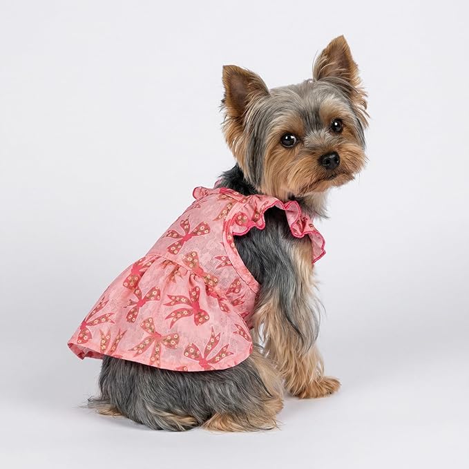 Fitwarm Ruffle Sleeves Bowknot Dog Dress, Birthday Clothes for Small Dogs Girl, Pet Outfit, Pink, XXS