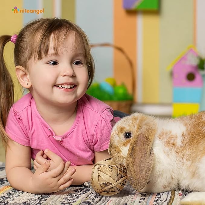 Natural Bunny Chew Toys Funny Safe Hay Grass Ball for Chinchilla Guinea Pig Rats Rabbits Hamster Gerbil Degu (6PC)