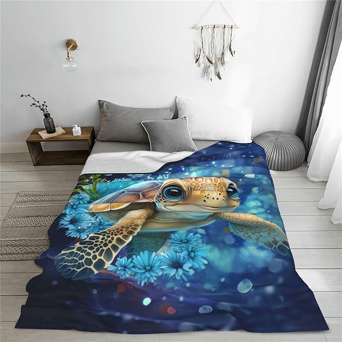Turtle Blanket Sea Turtle Throw Blankets Cozy Fleece Flannel Blanket Lightweight Bedding Blanket Turtle Gifts Stuff for Girls Boys Women Lovers Adults Decor for Couch Sofa Bed 80"X60"