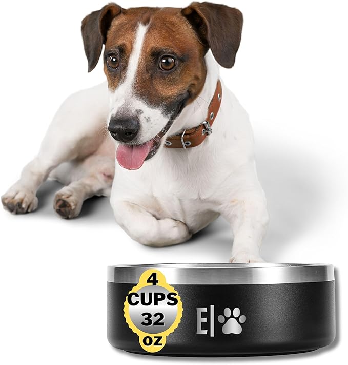 32 oz - 4 Cups Stainless Steel Dog Bowls – Triple-Insulated Pet Dish Keeps Water Cold & Food Warm – BPA-Free, Non-Slip Base – Durable & Elegant Feeding Bowl for Small & Medium Dogs & Cats