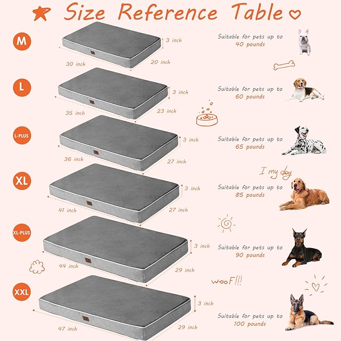 EHEYCIGA Orthopedic Dog Bed Waterproof 35"x23", Memory Foam Pet Bed for Larged Size Dogs, Washable Pet Mat with Removable Cover, Grey