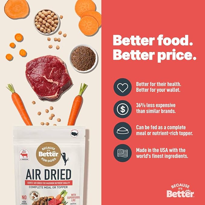 Because It’s Better Slow Baked & Air Dried Dog Food - Real Beef & Veggies - Complete & Balanced Dry Dog Food - Grain Free, High Protein, Natural Nutrition for All Life Stages, 1 lb Bag