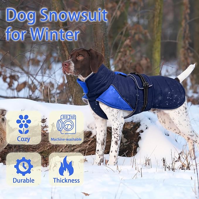 MIGOHI Snowproof Dog Coat - Thick Fleece Dog Jacket with Adjustable Collar, Keep Warm Winter Coat for Medium Dogs Cold Weather Walking Playing,Australian Shepherd,XL,DarkBlue