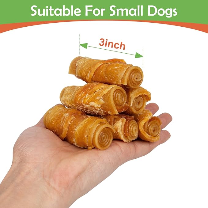 MON2SUN Rawhide Free Dog Treats, 3 Inch Chicken Wrapped Rolls, Low Fat and Training Snacks, Peanut Butter Flavor Chews for Small Dogs, 13.23oz (10 Count - Pack of 1)