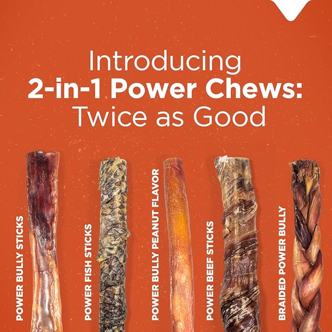 Natural Farm Power Beef Sticks Dog Chews (6”, 15-Pack), 2-in-1 Power Chews: Premium Bully Cheek Wrapped in Beef Esophagus for Double Chewing Time, Promotes Dental Health, Great for Medium Dogs