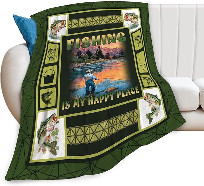 Fish Throw Blanket Fishing Stuff Gifts for Kids Girls Boys Adults Women Men Soft Cozy Warm Plush Fluffy Fuzzy Fleece Blanket Decor 50''X60''