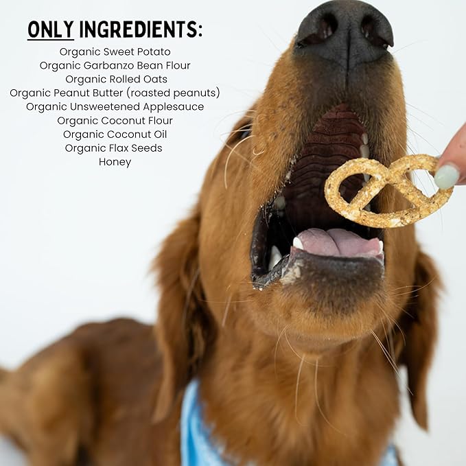 Winnie Lou Organic Dog Treats – Natural Dog Biscuits, USA Made, Organic Ingredients, Clean, Sensative Stomach, All Breed Sizes, High Protein, Hypoallergenic, Peanut Butter Pretzels (Pack of 2)