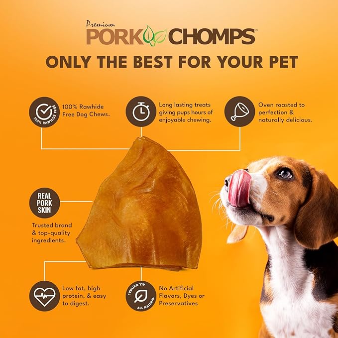 Pork Chomps Roasted Pork Skin Dog Chews, 5-inch Ear Shapes, 1.6 Ounce (Pack of 1)