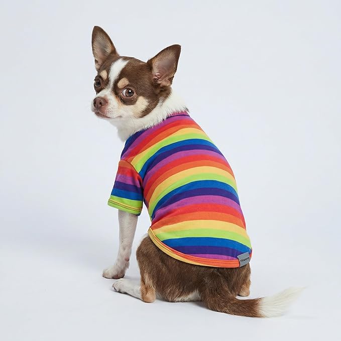 Fitwarm 3 Pack Rainbow Striped Dog Shirt, Dog Summer Clothes for Small Dogs Boy Girl, Breathable Lightweight Pet Tshirt with Sleeves, Cat Outfit, White, Black, Multicolored, XXL