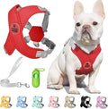 Patas Lague Dog Harness with Leash Set Adjustable Soft Padded Step-in Dog Vest No Choke No Pull Reflective for Medium Pets with Poop Bags and Dispenser, Solid and No-chew, Red L