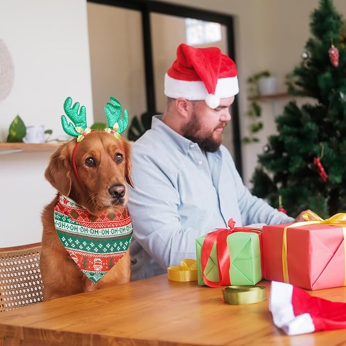 Shyyween 100 Pcs Christmas Dog Bandanas Bulk Xmas Sweater Designs Bandanas Soft Triangle Bibs Adjustable Scarf for Small Medium Large Pets