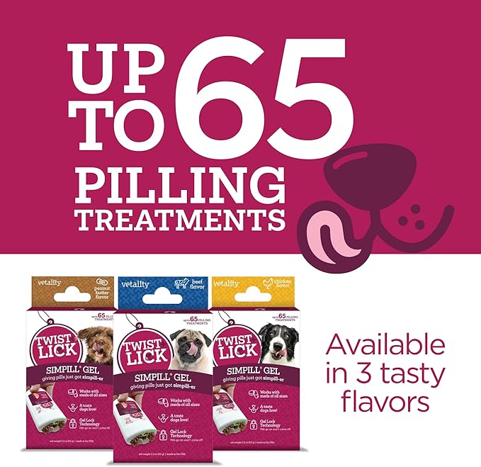 Vetality Twist + Lick SimPill Pill Hider Treat for Dogs, Chicken Flavor (Up to 65 Treatments)