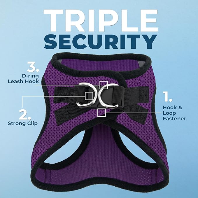 Best Pet Supplies - All Weather Mesh/Plush, Reflective, No Pull Harness for Small, Medium Dogs, Cats - Secure with Hook & Loop Fastener, Buckle, Double D-Rings - Purple/Black Trim, XS