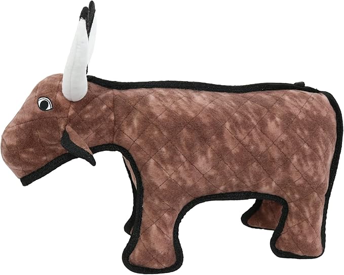 TUFFY - World's Tuffest Soft Dog Toy -Barnyard- Multiple Layers. Made Durable, Strong & Tough. Interactive Play (Tug, Toss & Fetch). Machine Washable & Floats. (Bull, Medium)