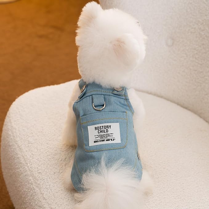 Dog Clothes Denim Dog Dresses for Small Dogs Harness Dress Puppy Clothes with Leash Ring Dog Costume with Pocket Summer Cat Apparel Dog Clothes Cat Shirts Small Dog Dresses Female Light Blue XX-Large