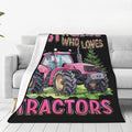 Just A Girl Who Love Tractors Blanket Pink Tractor Decor Throw Blanket Gifts for Girls Boys Super Warm Soft Plush Fleece Flannel Blanket Winter Couch Bedding Blanket for Adults Kids Women Men 80"X60"