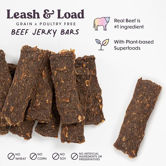Bundle x Joy Leash & Load Beef Jerky for Dogs - 2 LB Bag, Natural Superfood - Corn, Poultry, Soy & Grain Free Beef Dog Treats Made in USA Only