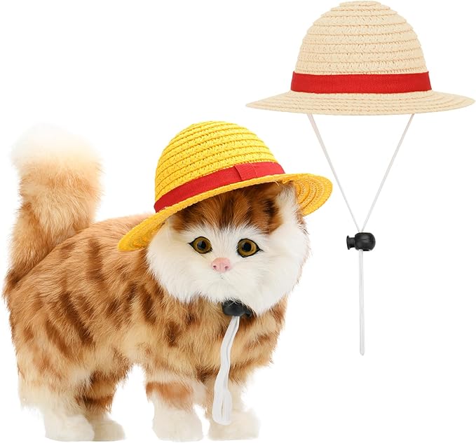 Beautyflier Pet Straw Hat Party Decorations Halloween Cosplay Cap Puppy Pet Dog Cat Holiday Costume for Small Dog Cat (Beige + Yellow)