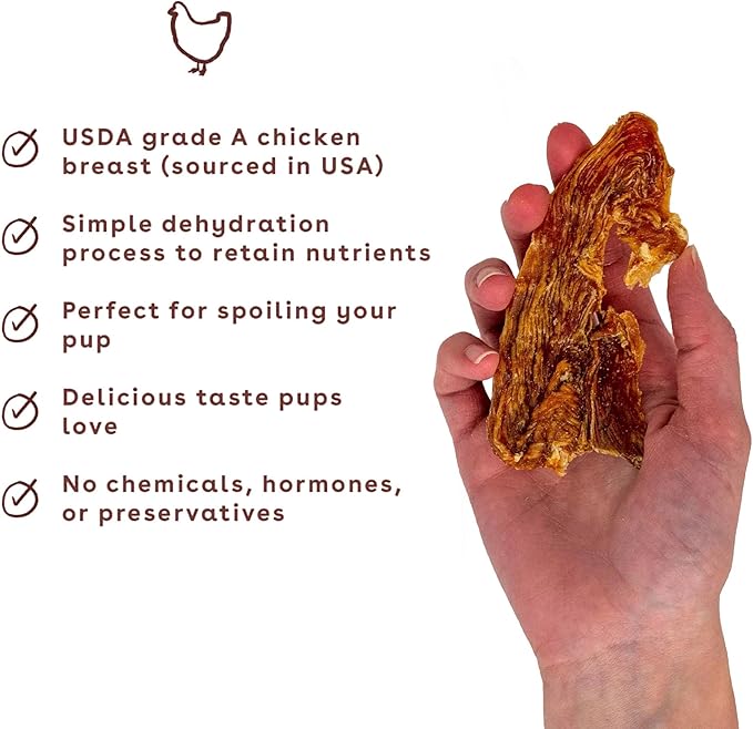Pupford Crunchy Jerky Treats for Dogs & Puppies, Made in USA, Single Ingredient, No Fillers (Chicken, 4 oz)