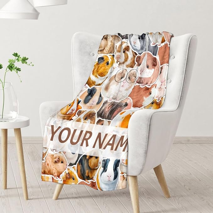 Personalized Guinea Pig Blanket with Name - Soft, Fuzzy & Warm - 40"x50" Small Blanket for Couch, Sofa - Colorful Cute Throw Gifts for Adults, Kids
