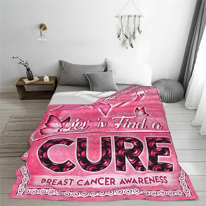 Breast Cancer Awareness Blanket Survivor Gifts Throw Blankets Cozy Fleece Flannel Blanket Soft Warm Plush Lightweight Bedding Accessories Gift for Women for Couch Sofa Bed 60"X80"