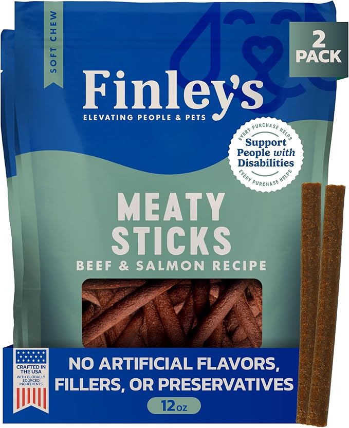 Finley's Beef & Salmon Meaty Sticks, Limited Ingredient Chicken-Free Dog Treats with Real Meat, 12oz, 2 Pack