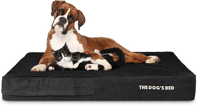 The Dog’s Bed Orthopedic Memory Foam Dog Bed for XXL Dogs, Waterproof Washable Cover, Anti-Slip Base, Calming Surface – CertiPUR-Certified Foam, Black Plush, 6 Inch Thick