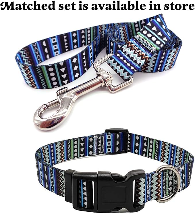 Dog Collar with Bohemia Floral Tribal Geometric Patterns - Soft Ethnic Style Collar Adjustable for Small Medium Large Dogs (Bohemian Blue,XS)
