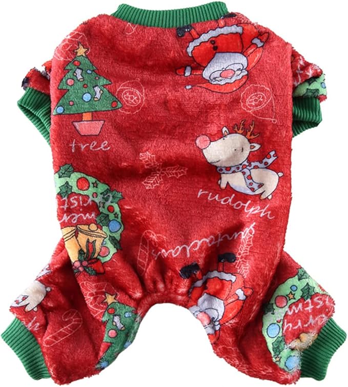XIAOYU Christmas Dog Pajamas Soft Warm Pet Clothes Cat Apparel Winter Holiday Costumes for Small Dog Cat, Christmas Circle, M