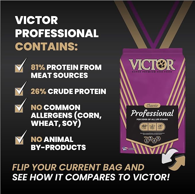 VICTOR Super Premium Dog Food – Professional Dry Dog Food – Super Premium Kibble with 26% Protein – Gluten-Free with Beef, Chicken & Pork Meals – for High Energy and Active Dogs & Puppies, 30lbs