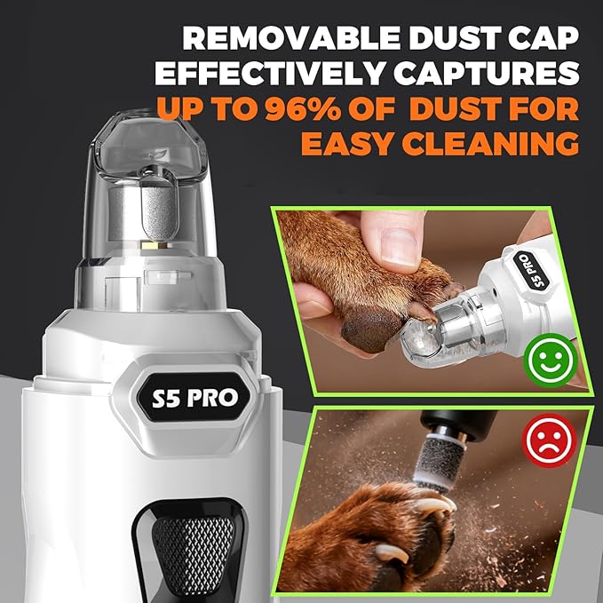 Whisper Quiet Dog Nail Grinder with LED Light, Safe & Stress-Free for Sensitive Dogs of All Breeds & Sizes, 3 Grinding Bits, 3-Speed, Pet Nail Trimmers, Rechargeable Painless Grooming Kit White
