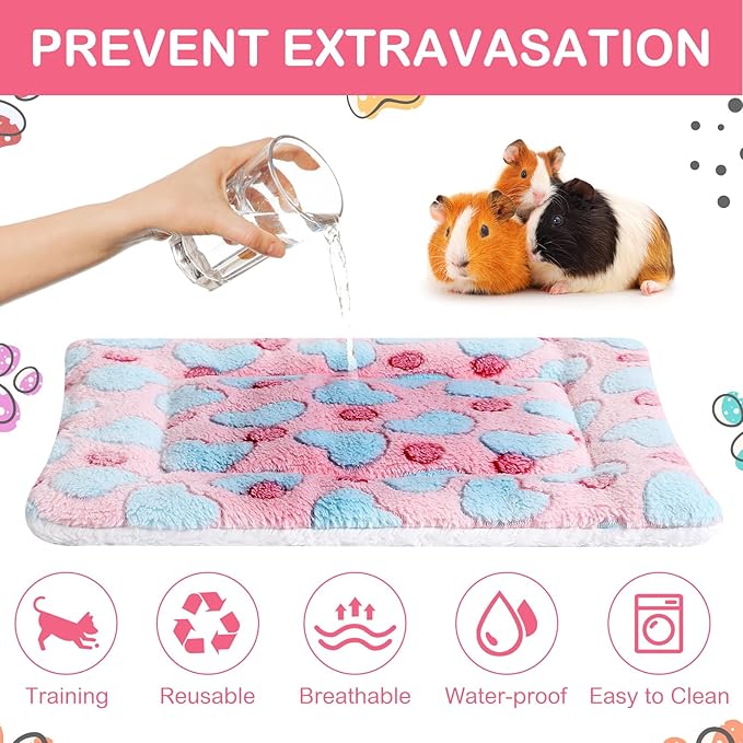 Haull 4 Pcs Waterproof Guinea Pig Bedding Guinea Pig Bed Plush Cage Liners Soft Rabbit Dog Crate Pad Cat Mat Reversible Cozy Animal Pee Pad Hamster Bunny Mat Accessory(Heart,13 x 10 Inch)