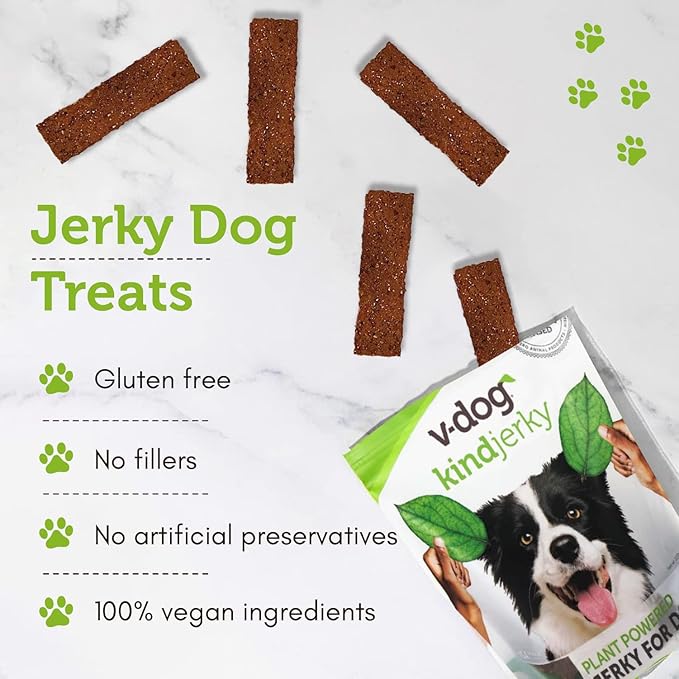 V-dog Kind Jerky - 100% Vegan Jerky Dog Treats - Plant Based Protein and Superfoods - 8 Ounce - All Natural - Made in The USA,(Pack of 2)