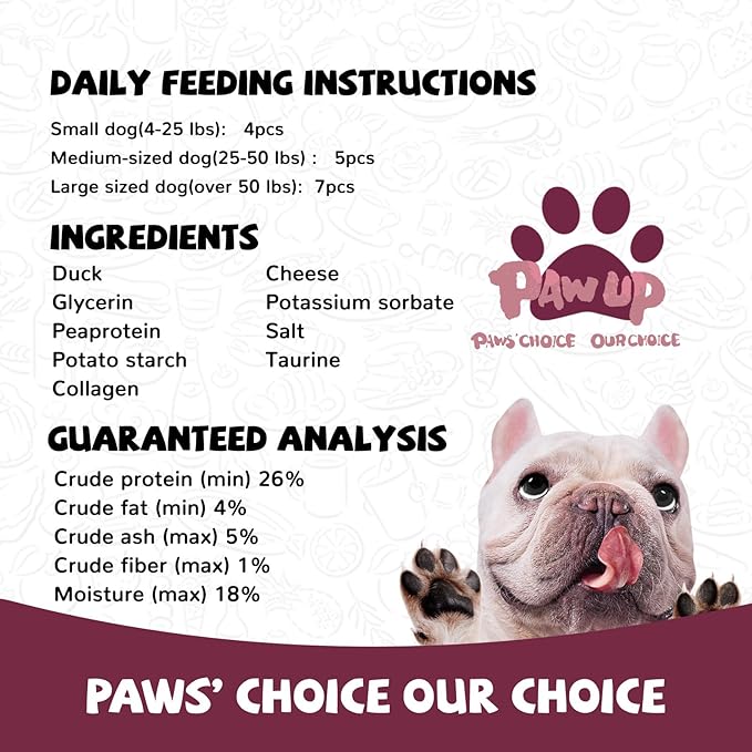 PAWUP Duck Dog Treats, Duck Sausage with Cheese, Taurine Added, Rawhide Free, Soft Dog Snack for Small & Medium Dogs Training, 12.5 oz/355 g (Pack of 2)