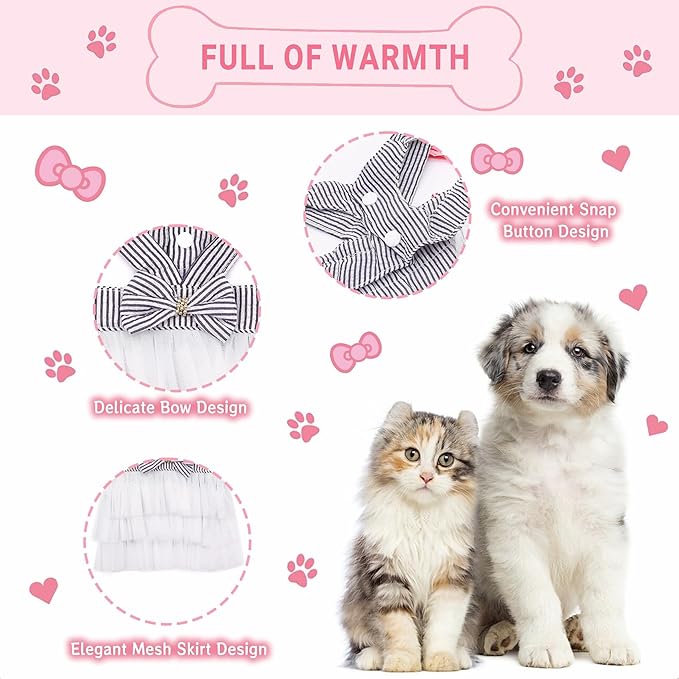 Dog Dresses, Fashion Pet Dog Clothes, Striped Mesh Puppy Dogs Princess Dresses (Blue, X-Small)
