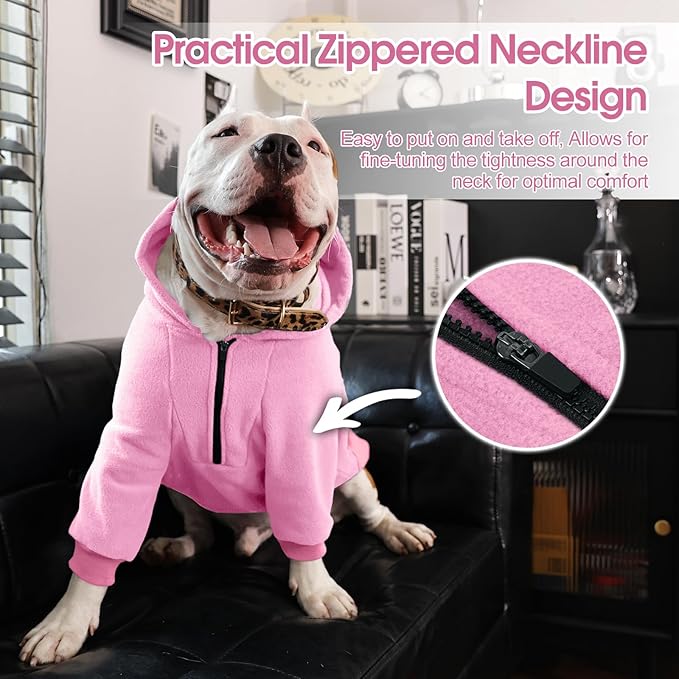Nanaki Dog Hoodies for Large Dogs Sweatshirt with Pocket-Warm Fleece, Long Sleeves Adjustable Zip Collar-Comfort Pet Sweater for Labrador, Large Sweatshirt Winter Coat for Fall Winter Spring Pink 2XL