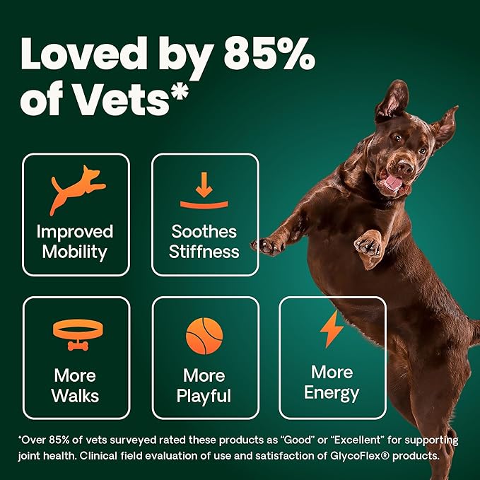 VetriScience Healthy Hip & Joint Chews, GlycoFlex Glucosamine and Green-Lipped Mussel Joint Support Supplement for Dogs, Promote Mobility and Protect Joints, Chicken, 120 Count (Pack of 2)