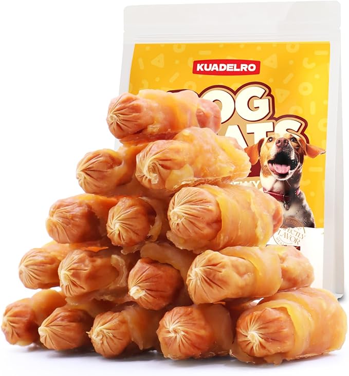 Soft Dog Treats, Chicken Jerky Wrapped Chicken Sausage, Rawhide Free Dog Chews High Protein Low Fat Training Treats for Senior Small Medium Large Breed 8oz/226g