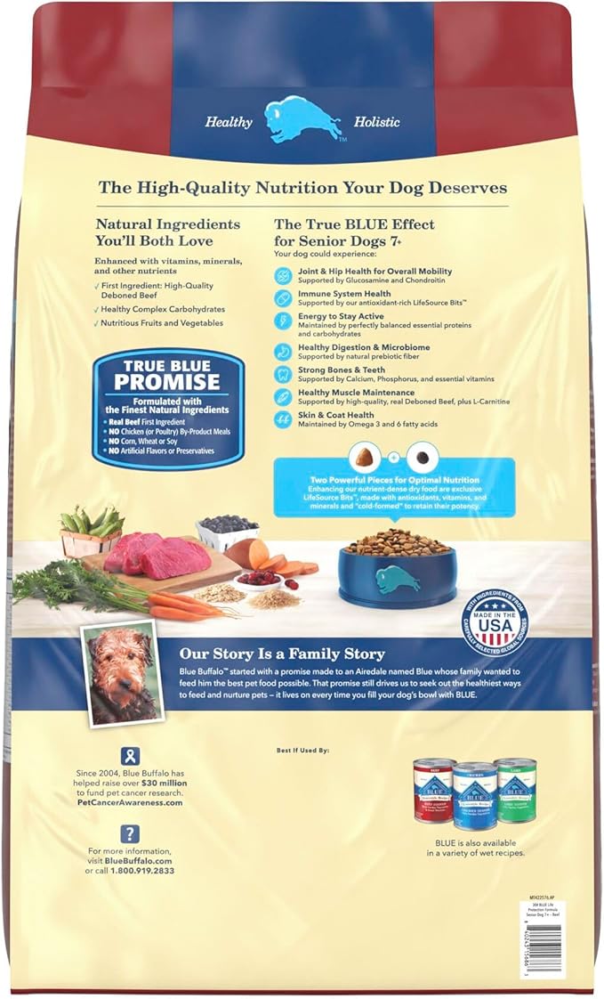 Blue Buffalo Life Protection Formula with LifeSource Bits, Senior 7+ Dry Dog Food, Beef and Brown Rice Recipe, Natural Food for Dogs, 30 lb. Bag