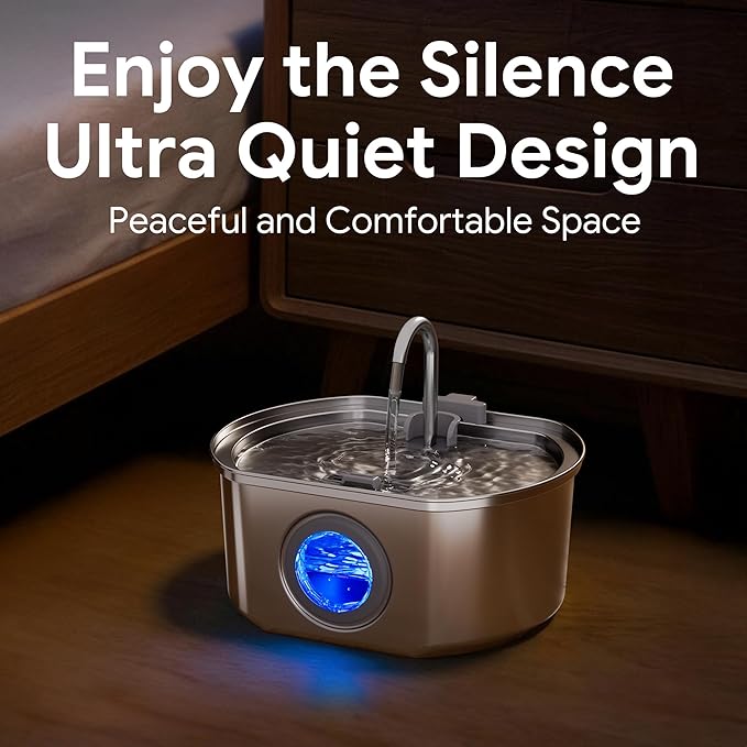 Cat Water Fountain Stainless Steel: 108oz/3.2L Cat Fountain for Drinking- Pet Water Fountain Inside - Automatic Dog Watering Dispenser Bowl - Pet Feeding & Watering Supplies - Water Level Window