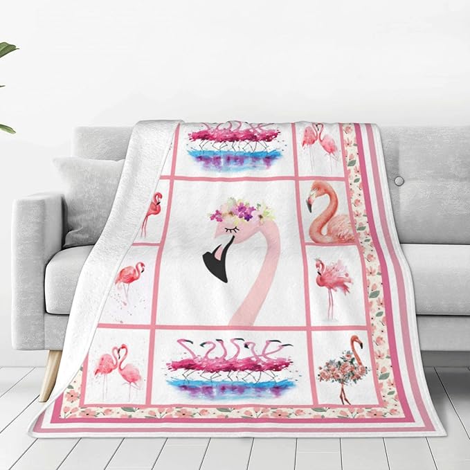 Flamingo Merch Cozy Fleece Flannel Soft Warm Plush Lightweight Blanket - Pink Flamingo Decor Bedding Gifts for Women, Girls, Adults, Kids - 60"X80"