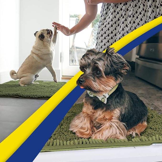 Muddy Mat® | Super Absorbent Door Mat Indoor, Microfiber Quick Dry Chenille Entryway Rug, Non-Slip Front Door Mat, Indoor Mats for Entryway, Machine Washable Pet Rug, Army Green 24" x 96"