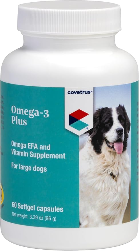 Covetrus Omega-3 Soft Gels for Large Dogs – Essential Fatty Acids with Vitamins A, E & D3 – Skin, Coat & Joint Supplement – 60 Count