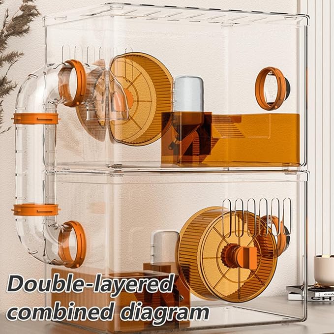7-in-1 Transparent Hamster Cage Kit, All-in-One No Assembly, DIY Expandable/Stackable, 15.75×9.84×9.65 in, Small Desktop/Breeding/Nursery Cage, Fits Small Space/Kid’s Room, for Dwarf & Baby Hamsters