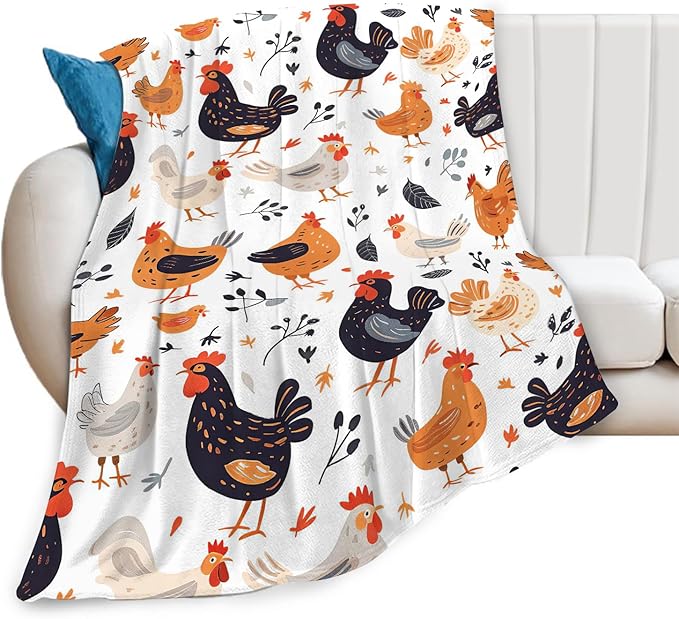 Chicken Blanket Rooster Chicken Throw Blanket Gifts for Kids Girls Boys Adults Women Man Super Soft Cozy Plush Fluffy Fuzzy Fleece Blanket Decor 50''X60''