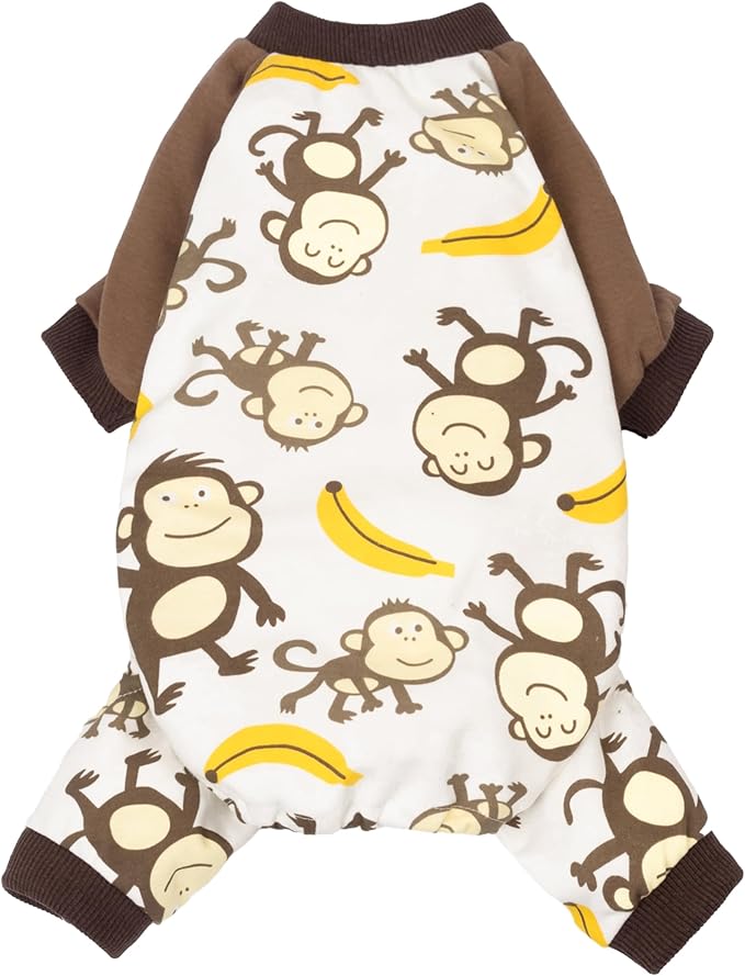 Fitwarm Monkey Dog Pajamas, Cute Dog Clothes for Small Dogs Boy Girl, Pet Onesie Clothing, 100% Breathable Cotton, Brown, XXL