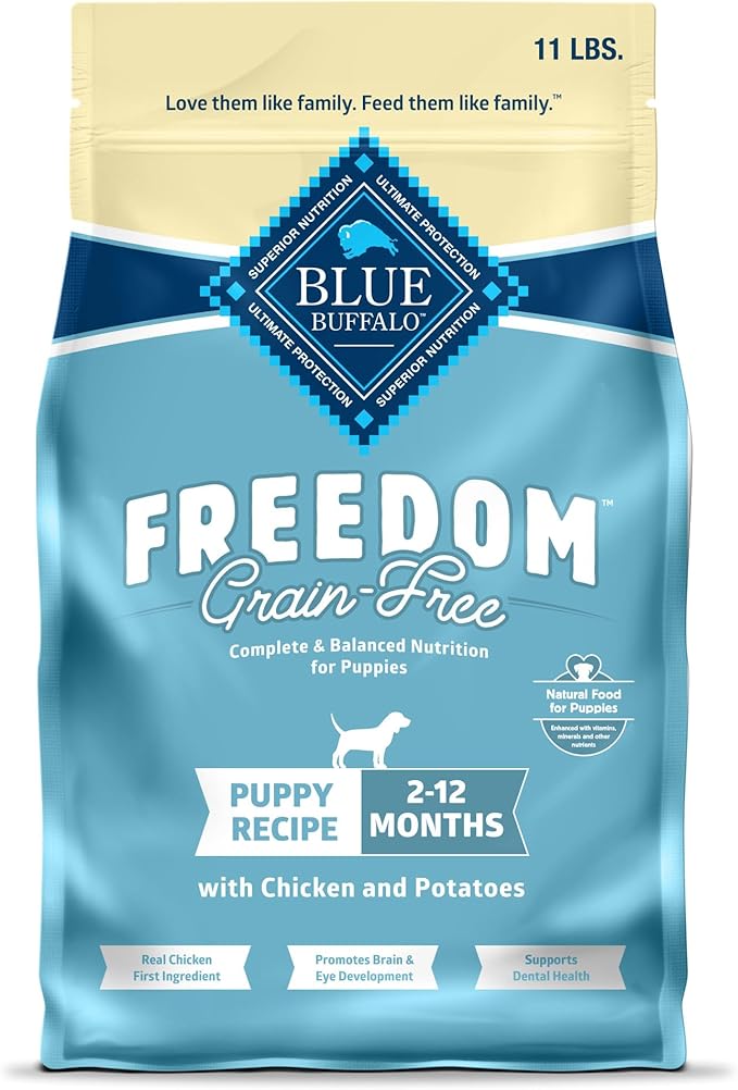 Blue Buffalo Freedom Grain-Free Puppy Dry Dog Food with DHA, Complete & Balanced Nutrition for Puppies, Made in the USA, Chicken & Potatoes, 11-lb Bag