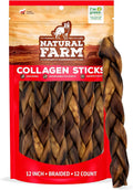 Natural Farm Odor Free Braided Collagen Chews for Dogs (12 Inch, 12 Pack), Collagen Sticks, Natural Dog Chews, Long Lasting, for Small, Medium and Large Dogs, Odor-Free, Rawhide Alternative