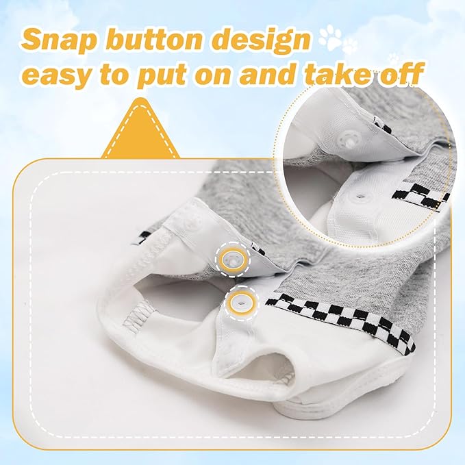 Kukaster Pet Dog Surgical Suit - Recovery Onesie for Dogs After Surgery, Spayed Female/Male Puppy, Breathable Anti-Lick Clothes, Alternative to Cone(Grey and White-s)
